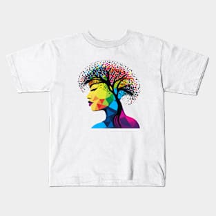 Dot day tree head profile art teacher student colorful design Kids T-Shirt